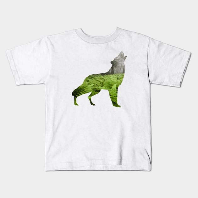 Howling Wolf Fern Prairie - Nature Design T-Shirt Kids T-Shirt by Cascadia by Nature Magick